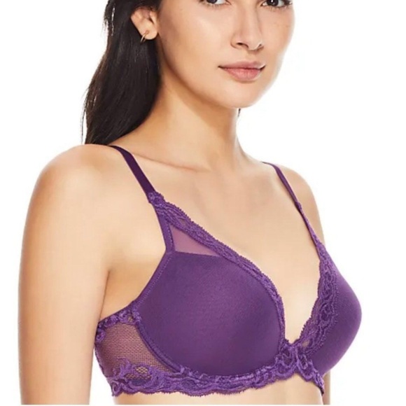 Natori Feathers Purple Lace Padded Underwire Contour Push Up Bra 32C Nwt - Picture 1 of 7
